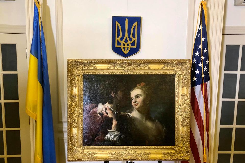 Ukraine repatriates from the US “An Amorous Couple” painting by Pierre Louis Goudreaux